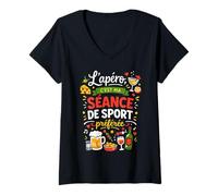 Femme L'apéro est ma séance de Sport préférée T-Shirt avec Col en V
