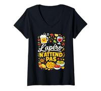 Femme L'Apéro N'Attend Pas Apéritif Humour T-Shirt avec Col en V