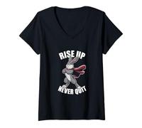 Femme Lapin de fitness motivé pour les amateurs de gym RISE UP Funny Rabbit T-Shirt avec Col en V