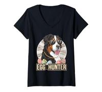 Femme Lapin de Pâques Bernois Chasseur d'œufs pour Amoureux des Chiens T-Shirt avec Col en V