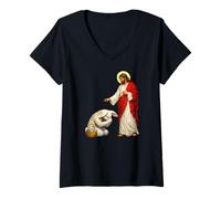 Femme Lapin de Pâques s'inclinant Devant Jésus T-Shirt avec Col en V