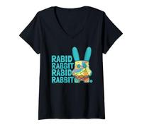 Femme Lapin enragé Multi Perruche Fuggler Monstre Texte T-Shirt avec Col en V