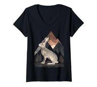 Femme Lapin et lièvre de Montagne T-Shirt avec Col en V