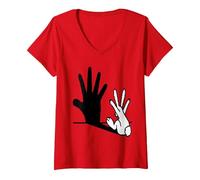 Femme Lapin Fabriquant des marionnettes d'ombre T-Shirt avec Col en V, Rouge, XL