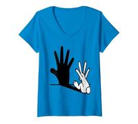 Femme Lapin Fabriquant des marionnettes d'ombre T-Shirt avec Col en V, Saphir, XXL