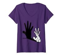 Femme Lapin Fabriquant des marionnettes d'ombre T-Shirt avec Col en V, Violet, XL