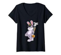Femme Lapin Flic Pistolet Police T-Shirt avec Col en V