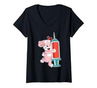 Femme Lapin Infirmiere Seringue T-Shirt avec Col en V