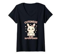 Femme Lapin Kawaii - La Mignonne est ma Superpuissance T-Shirt avec Col en V