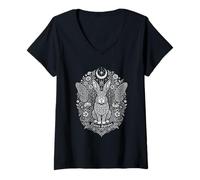 Femme Lapin Mystique Boho Géométrie Sacrée Astrologie T-Shirt avec Col en V