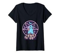 Femme Lapin Pentagramme Kawaii, Mignon, Pastel, Gothique, esthétique T-Shirt avec Col en V