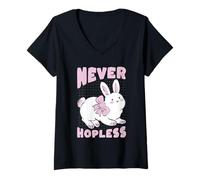 Femme Lapin sans Espoir Kawaii Mignon drôle T-Shirt avec Col en V