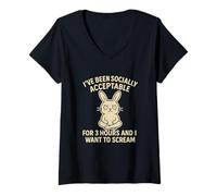Femme Lapin socialement acceptable - Introverti et neurodivergent T-Shirt avec Col en V