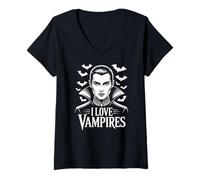 Femme l'appel Dark Fantasy d'I Love Vampires T-Shirt avec Col en V