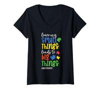 Femme L'apprentissage de Petites Choses mène à de Grandes Choses L'apprentissage et l'obtention du diplôme T-Shirt avec Col en V
