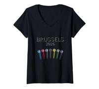 Femme l'arc-en-Ciel de micros. Vague Violette Bruxelles 2026 T-Shirt avec Col en V
