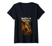 Femme L'Archange Michael Bat Satan - Soldat of Christ T-Shirt avec Col en V