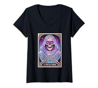 Femme l'art du crâne Cosmique entièrement décharné T-Shirt avec Col en V
