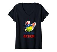 Femme l'art Patriotique du Tennis au Service de la Nation T-Shirt avec Col en V