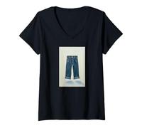 Femme l'art Pictural du Denim Indigo Icones pour la véritable tête en Jean T-Shirt avec Col en V