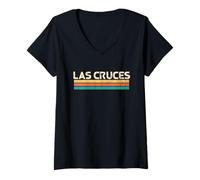 Femme Las Cruces, Nouveau-Mexique, États-Unis, nom de la Ville, Couleurs Vintage Classiques T-Shirt avec Col en V