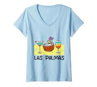 Femme Las Palmas Drôle Îles Canaries Espagne Vacances T-Shirt avec Col en V