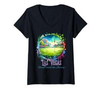 Femme Las Vegas Golf Destination Greens T-Shirt avec Col en V