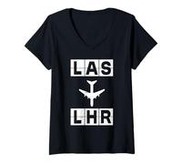 Femme Las vers LHR Codes de vol Las Vegas Londres T-Shirt avec Col en V