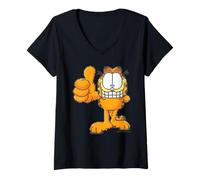 Femme Lasagne Pixel Cat Thumbs Up Classic Cheeky Graphics Art Love T-Shirt avec Col en V