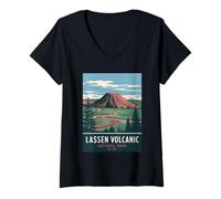 Femme Lassen Volcanic National Park Vintage Camping Hommes Femmes Enfants T-Shirt avec Col en V