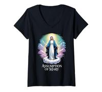 Femme L'Assomption de Marie Sainte Mère Foi Catholique T-Shirt avec Col en V