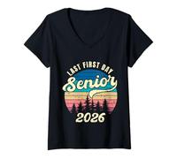 Femme Last First Day Senior 2026 Classe of 2026 Back to School Kids T-Shirt avec Col en V