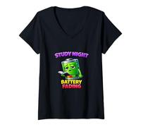 Femme Late Night Study Energy Drain Humour T-Shirt avec Col en V