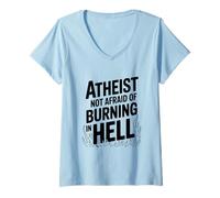 Femme L'athée n'a Pas Peur de brûler en Enfer T-Shirt avec Col en V