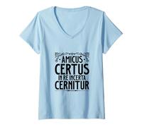 Femme Latin - Amicus certus in re incerta cernitur T-Shirt avec Col en V