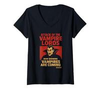 Femme L'Attaque des Seigneurs Vampires Rétro Horreur Halloween T-Shirt avec Col en V