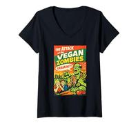 Femme L'Attaque des Zombies végétaliens, Graaains, Horreur rétro T-Shirt avec Col en V