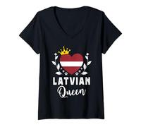 Femme Latvian Queen Latvia Flag Proud Latvian Woman T-Shirt avec Col en V