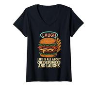 Femme Laugh Life, C'est Une Histoire de Cheeseburgers et de rires T-Shirt avec Col en V