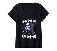 Femme Laughing Til Im Coffin Squelette Pun Humour Halloween T-Shirt avec Col en V