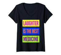 Femme Laughter is The Best Medicine World Laughter Day Dad Blagues T-Shirt avec Col en V