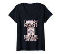Femme Laundry Manager I Handle The Crisis Funny Housekeeping Humour T-Shirt avec Col en V