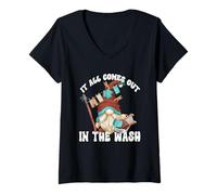 Femme Laundry Quote It All Comes Out in The Wash for Grandpa Life T-Shirt avec Col en V