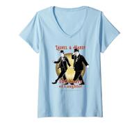 Femme Laurel & Hardy Comédie Classique 100 Ans de Rire T-Shirt avec Col en V