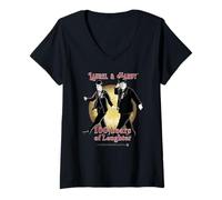 Femme Laurel & Hardy Comédie Classique 100 Ans de Rire T-Shirt avec Col en V