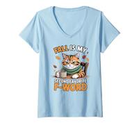 Femme L'automne est Mon deuxième Chat drôle préféré de F Word T-Shirt avec Col en V