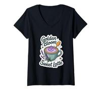 Femme Lavande Miel Cappuccino Femme Baristas Sweet Floral Sip T-Shirt avec Col en V