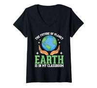 Femme l'avenir de la planète Terre est dans ma Salle de Classe T-Shirt avec Col en V