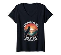 Femme L'aventure m'attend et mon chien ne dit jamais non T-Shirt avec Col en V