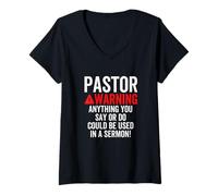 Femme L'avertissement du Pasteur Pourrait être utilisé dans Un Sermon chrétien Blague T-Shirt avec Col en V